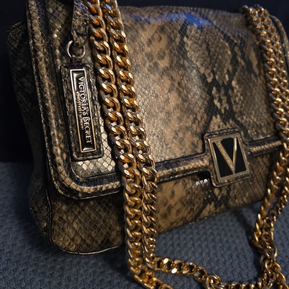 Victoria's Secret Snake Print Bag with Gold Chain